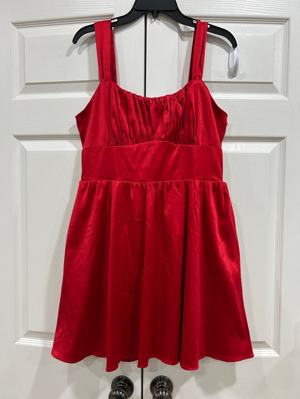 NWT Francesca's Red Satin Mini Dress with Wide Straps